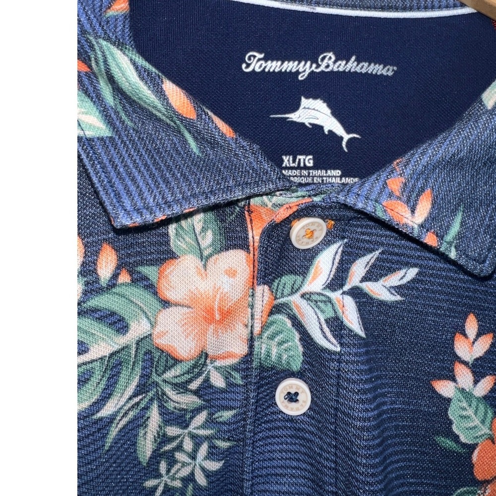 Tommy Bahama Golf Polo Mens XL Blue Tropical Floral Pima Cotton VacationShirt